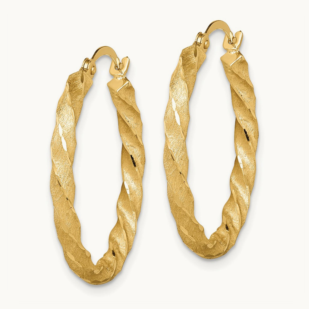 Twisted Satin Diamond-Cut Hoop Earrings — 14K Yellow Gold, 26mm