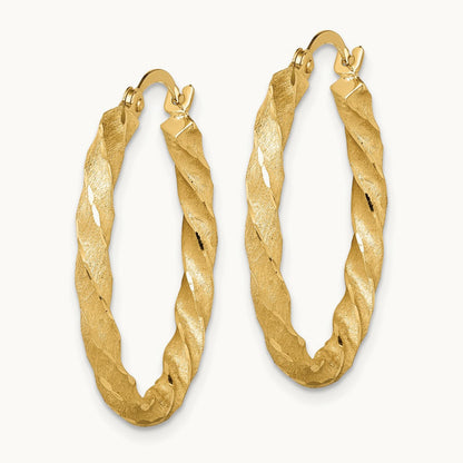 Twisted Satin Diamond-Cut Hoop Earrings — 14K Yellow Gold, 26mm