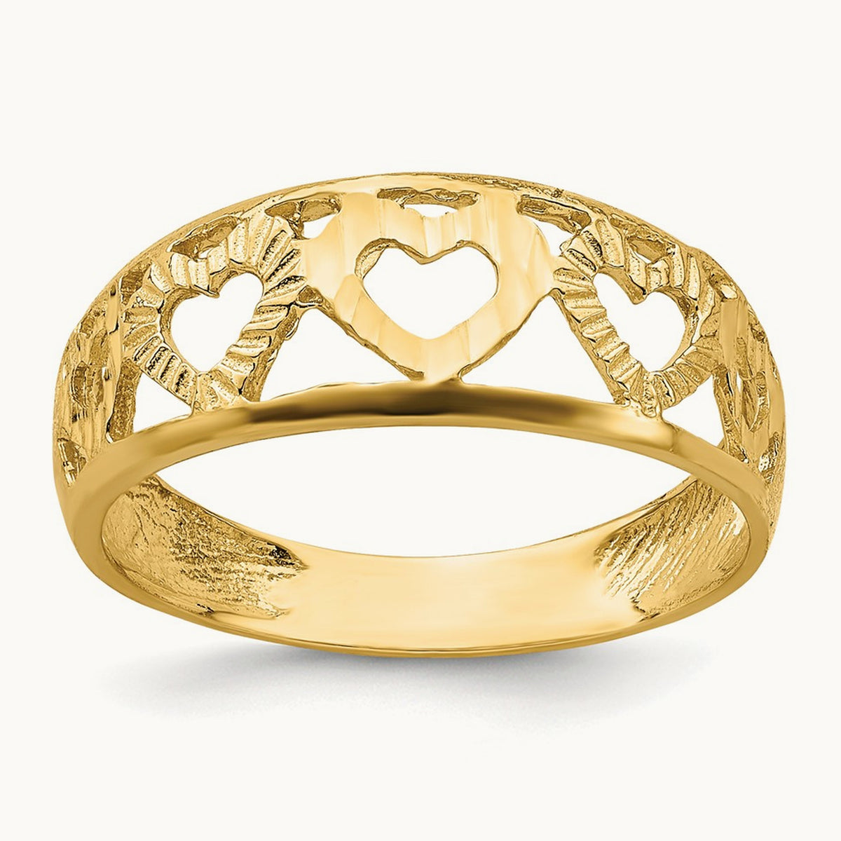Diamond-cut 5 Heart Ring, 14K