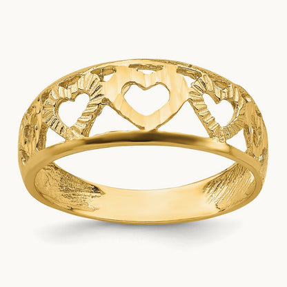 Diamond-cut 5 Heart Ring, 14K