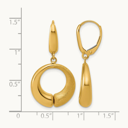 Polished and Brushed Circle Leverback Earrings, 14K — Leslie's