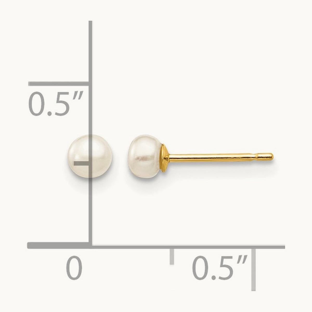 3- White Button Freshwater Cultured Pearl Stud Post Earrings, 4mm, 14K