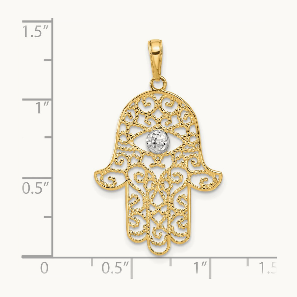 D/C Filigree Hamsa Pendant, 14K with White Rhodium