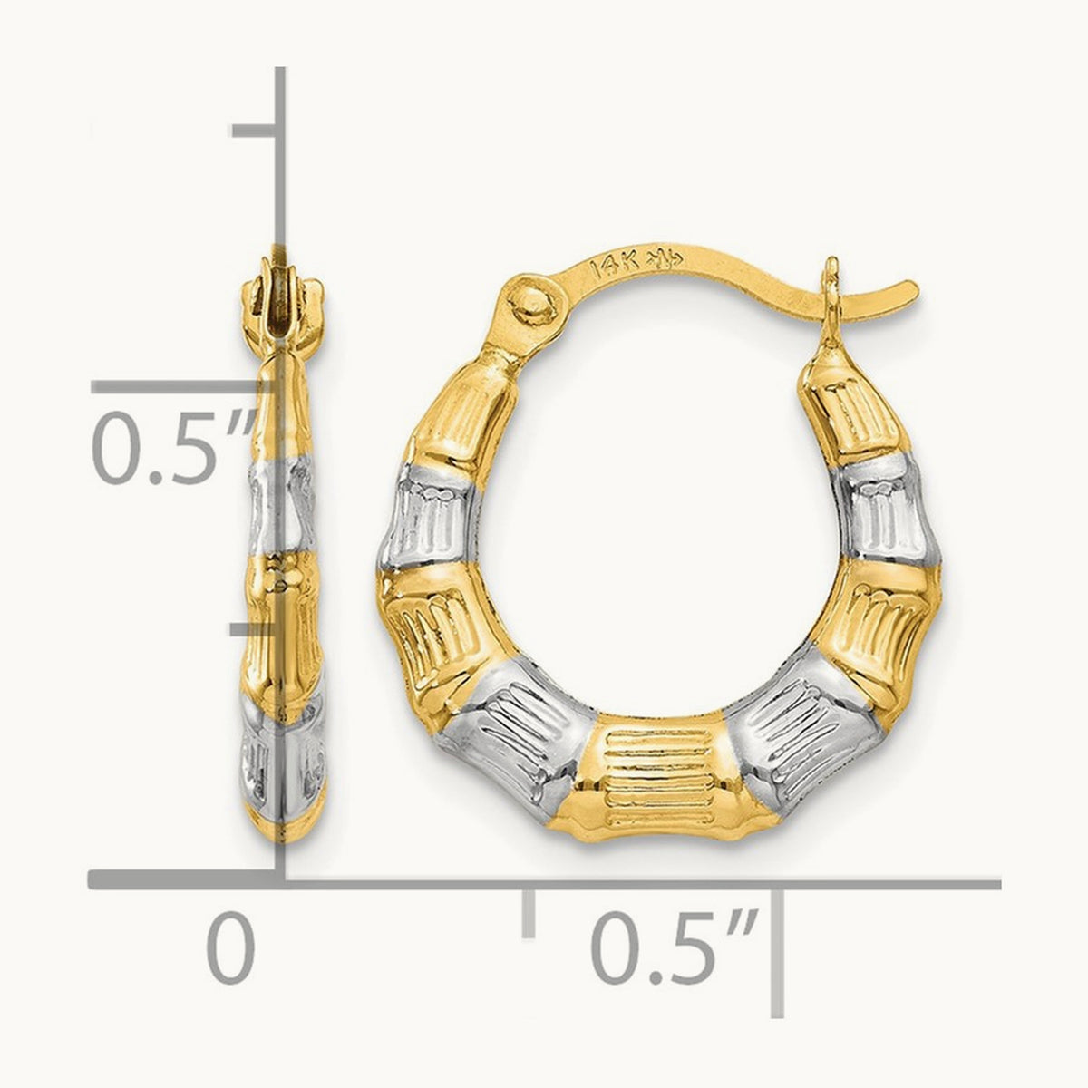 & Rhodium Hollow Bamboo Hoop Earrings, 14K