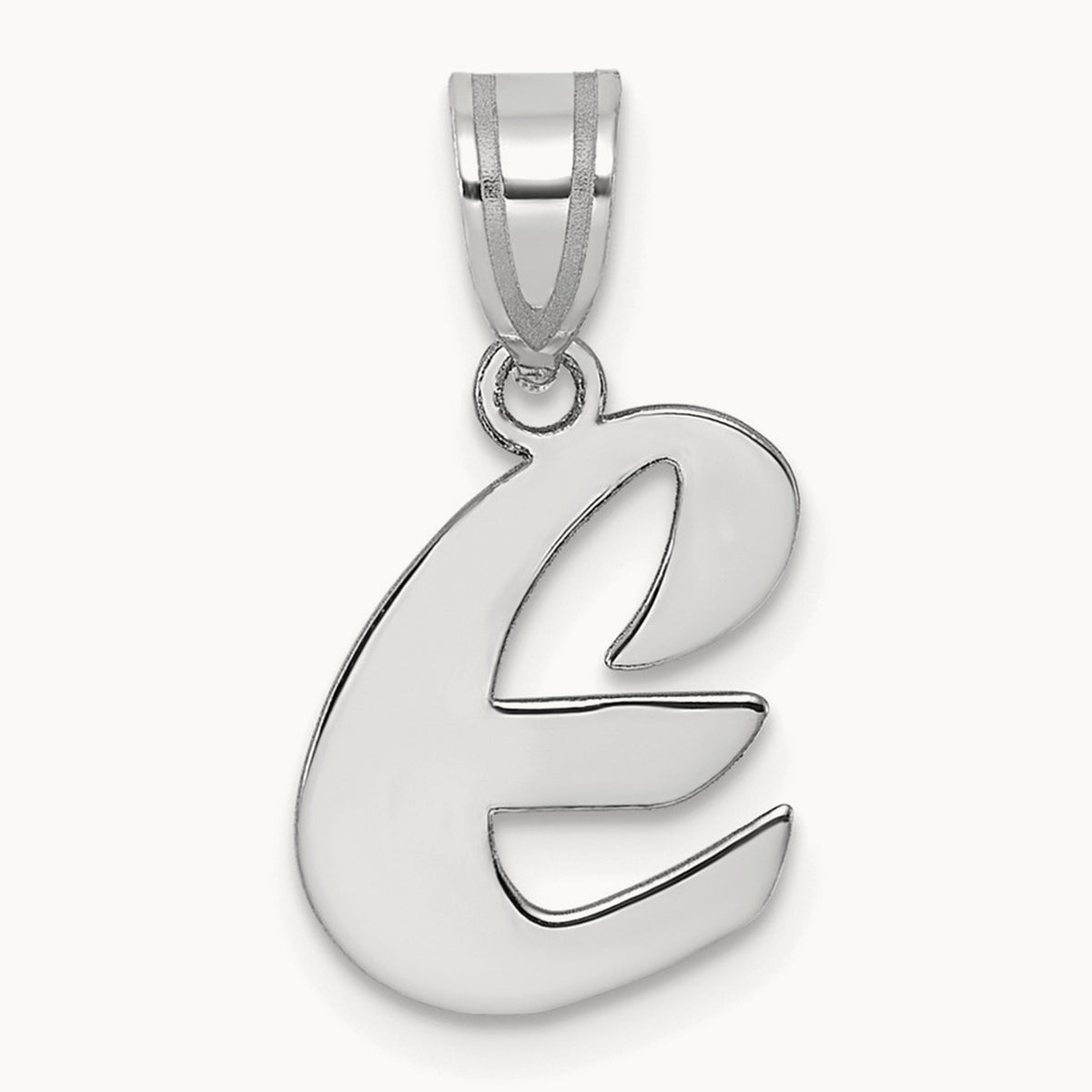 Polished Script Initial Pendant — 14K White Gold, E