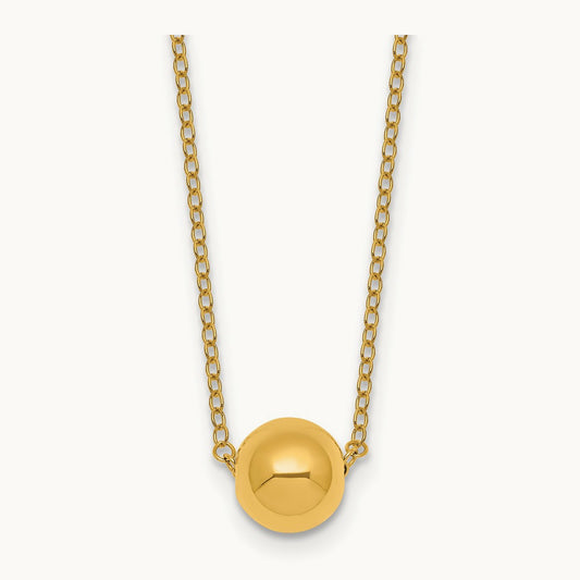 Polished Ball Bead 16in With 2in Ext Necklace, 14K