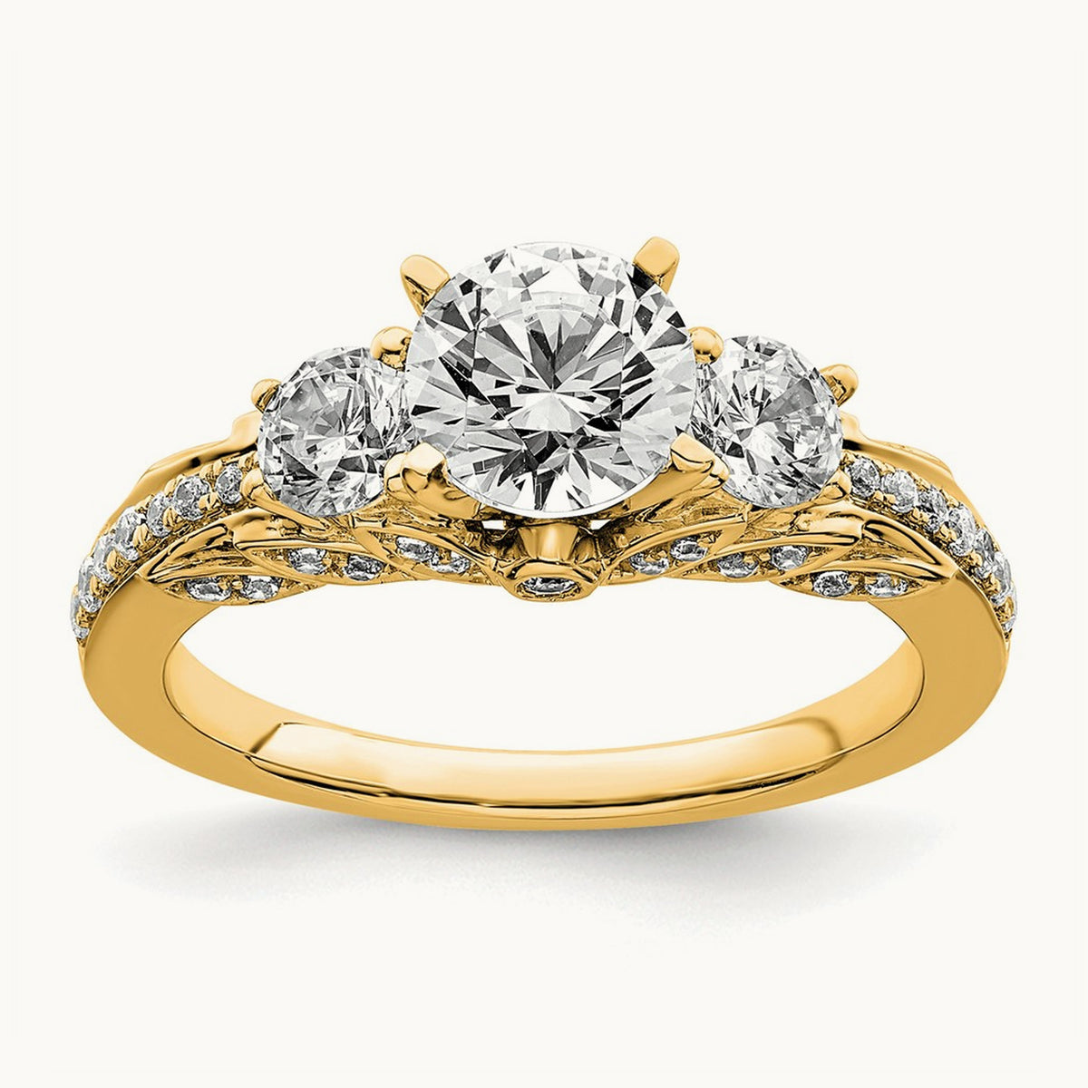 Round Semi-Mount 3 Stone Engagement Ring, 0.75 ct tw Lab-Grown Diamond — 14K Yellow Gold