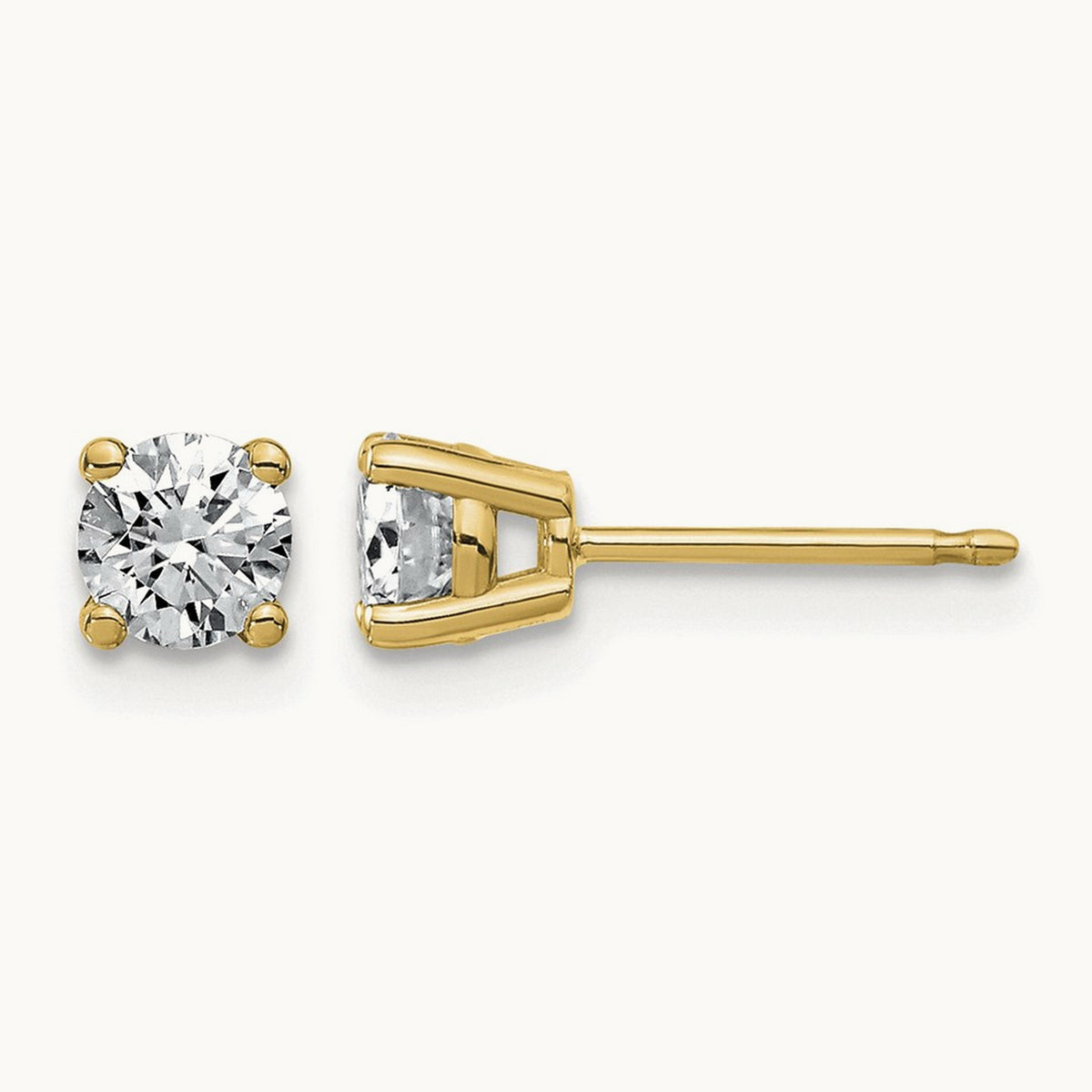 Round Angled Stud Earrings, 0.50-4.00 ct tw Lab-Grown Diamond — 5/8 ct, 14K Yellow Gold