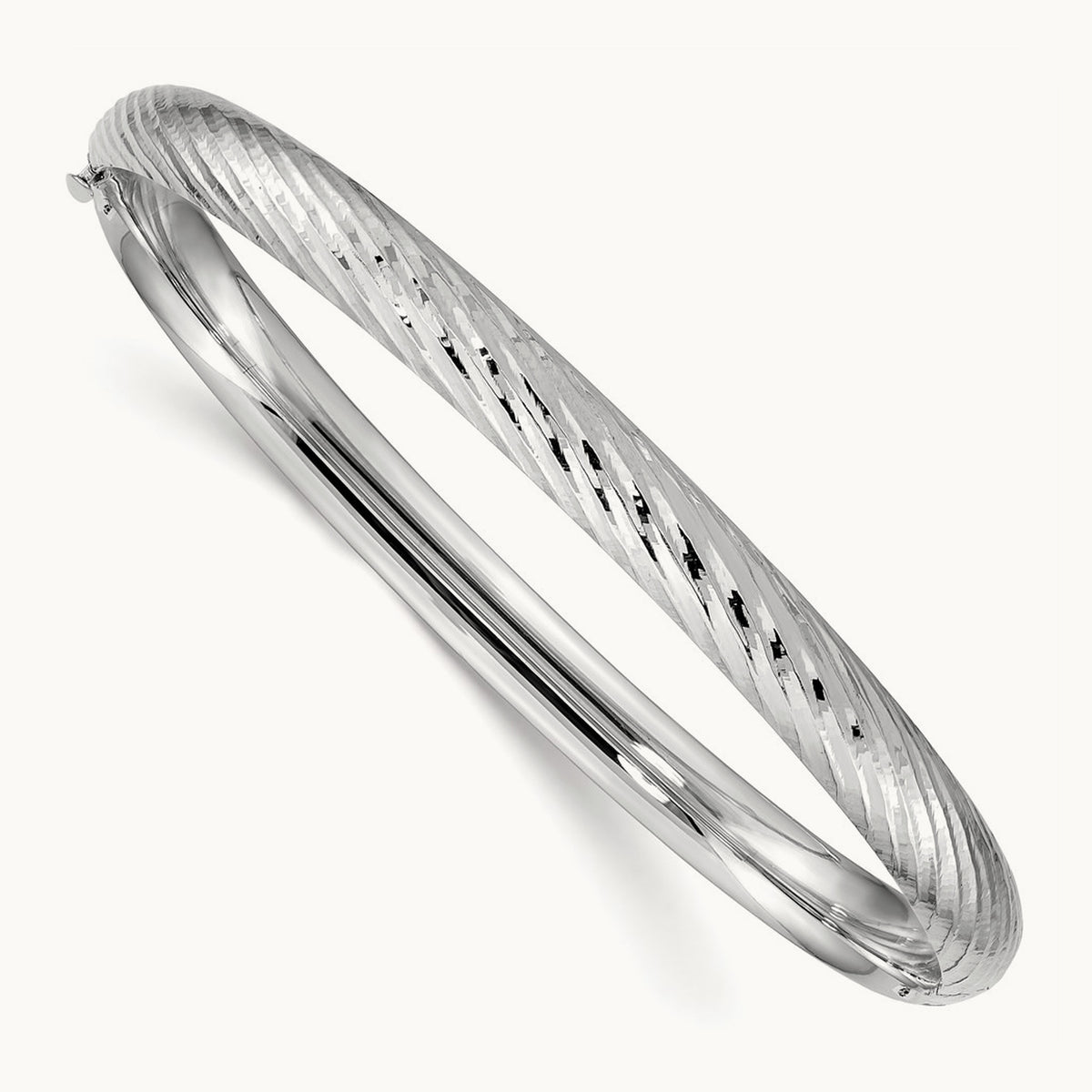 4/16 Textured Hinged Bangle — 14K White Gold