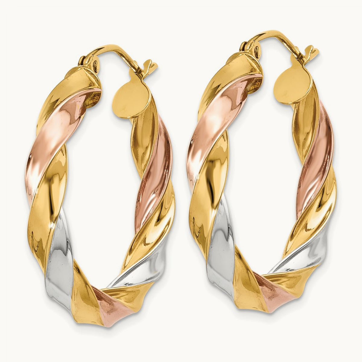 Tri-color Light Twisted Hoop Earrings — 29mm