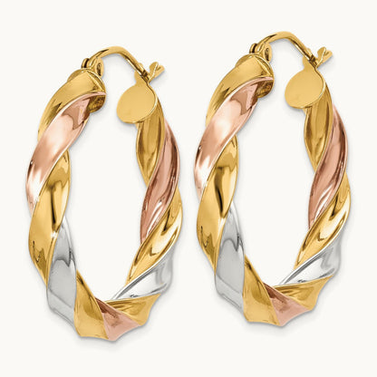 Tri-color Light Twisted Hoop Earrings — 29mm