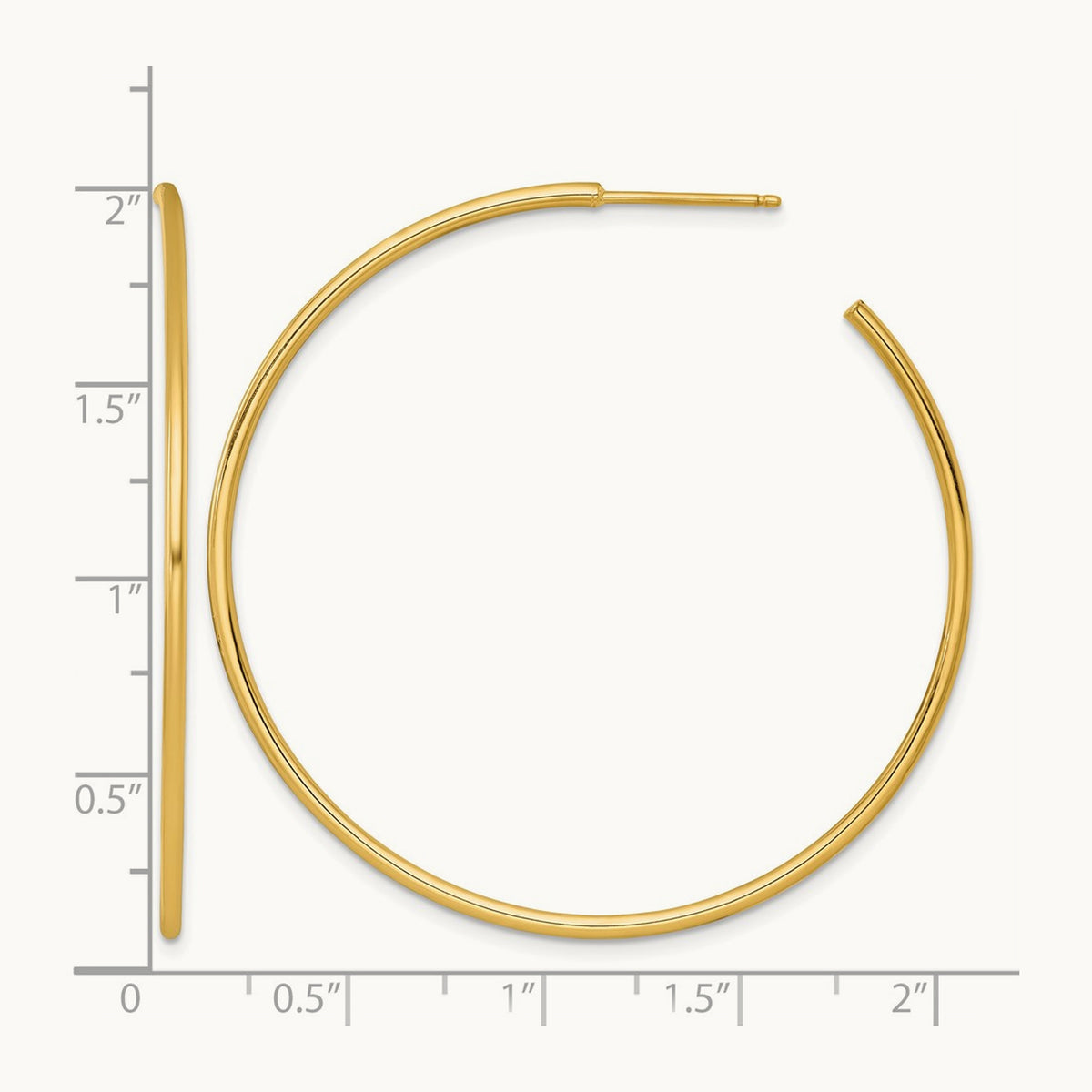 1.5 x Polished Post Hoop Earrings, 50mm, 14K