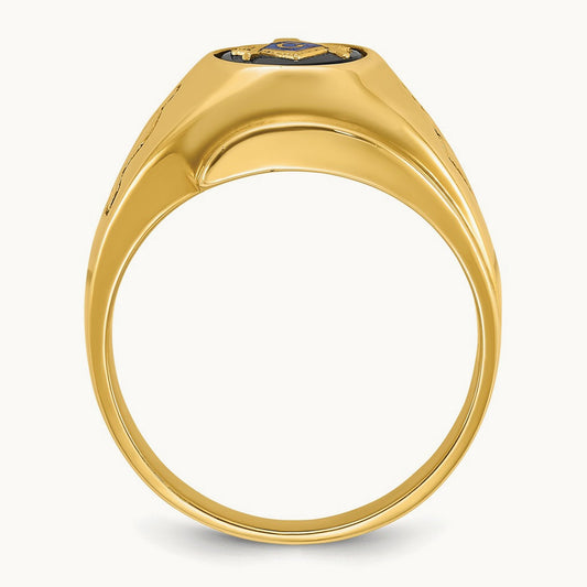 IBGoodman Men's Grooved Onyx Blue Lodge Master Masonic Ring, 14K