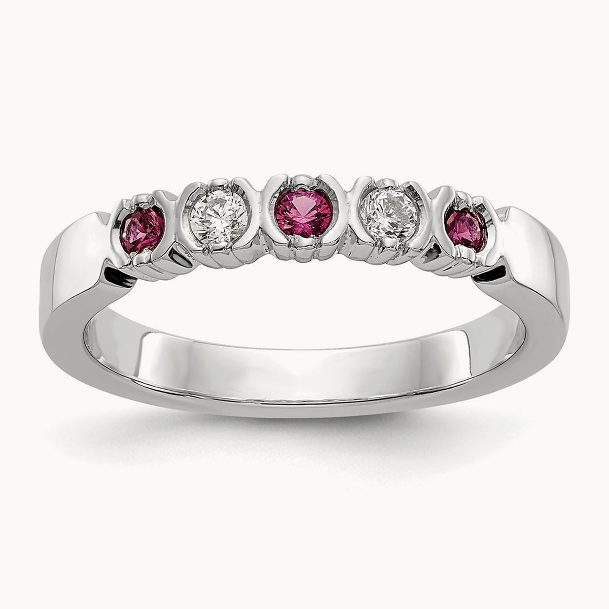Diamond with Ruby Band — 14K White Gold, 7