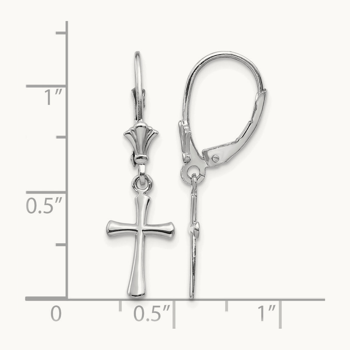 Polished Cross Leverback Earrings — 14K White Gold, 30.25mm