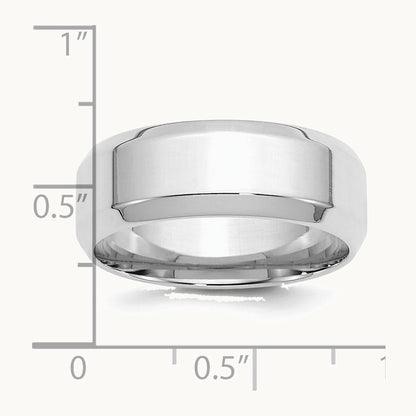 Sterling Silver Rhodium-plated 8mm Bevel Edge Band