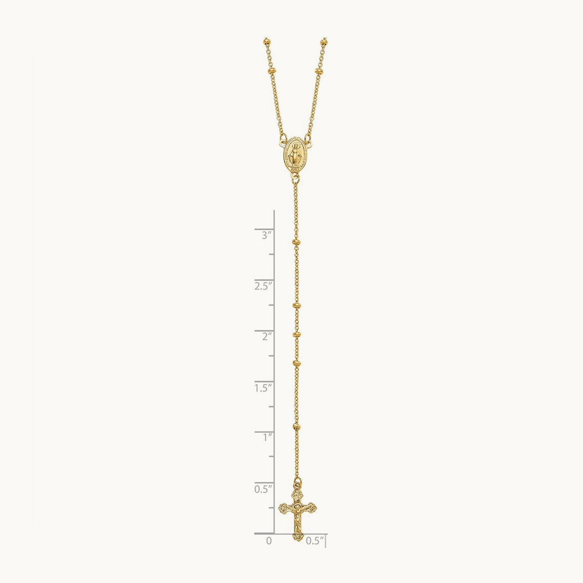 Polished Beaded Rosary Necklace, 2mm, 14K
