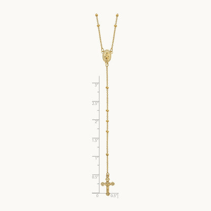 Polished Beaded Rosary Necklace, 2mm, 14K