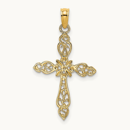 Polished and Cut-Out Cross Charm — 14K Yellow Gold