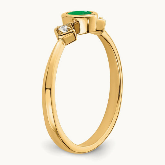 Oval Bezel Emerald and Diamond Ring, 14K