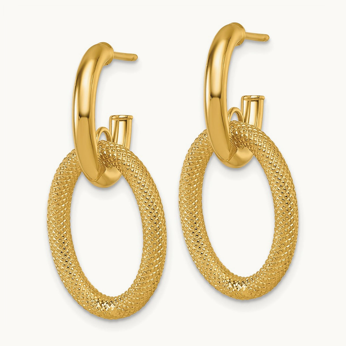 Polished and Textured Post Dangle Earrings, 14K