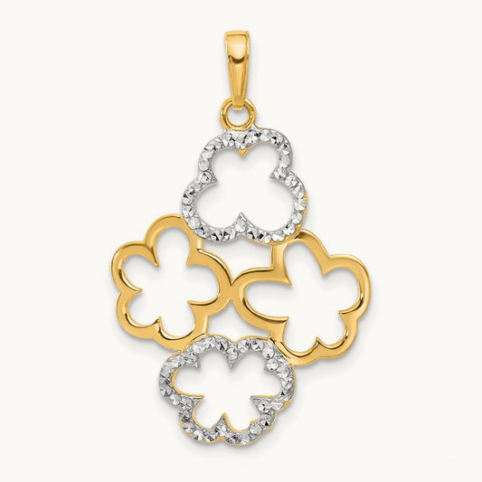 Polished and D/C Flowers Pendant, 14K with White Rhodium