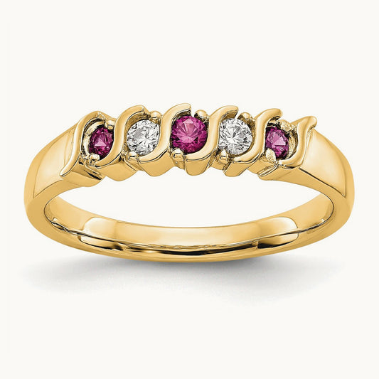 Diamond with Ruby Band — 14K Yellow Gold, 0.09 ct, 7