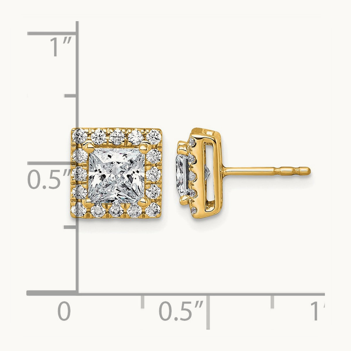Princess Halo Post Earrings, 0.50-7.50 ct tw Lab-Grown Diamond — 2 1/2 ct, 14K Yellow Gold