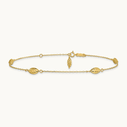 Polished Puffed Rice Bead 9in Plus 1in ext. Anklet, 14K