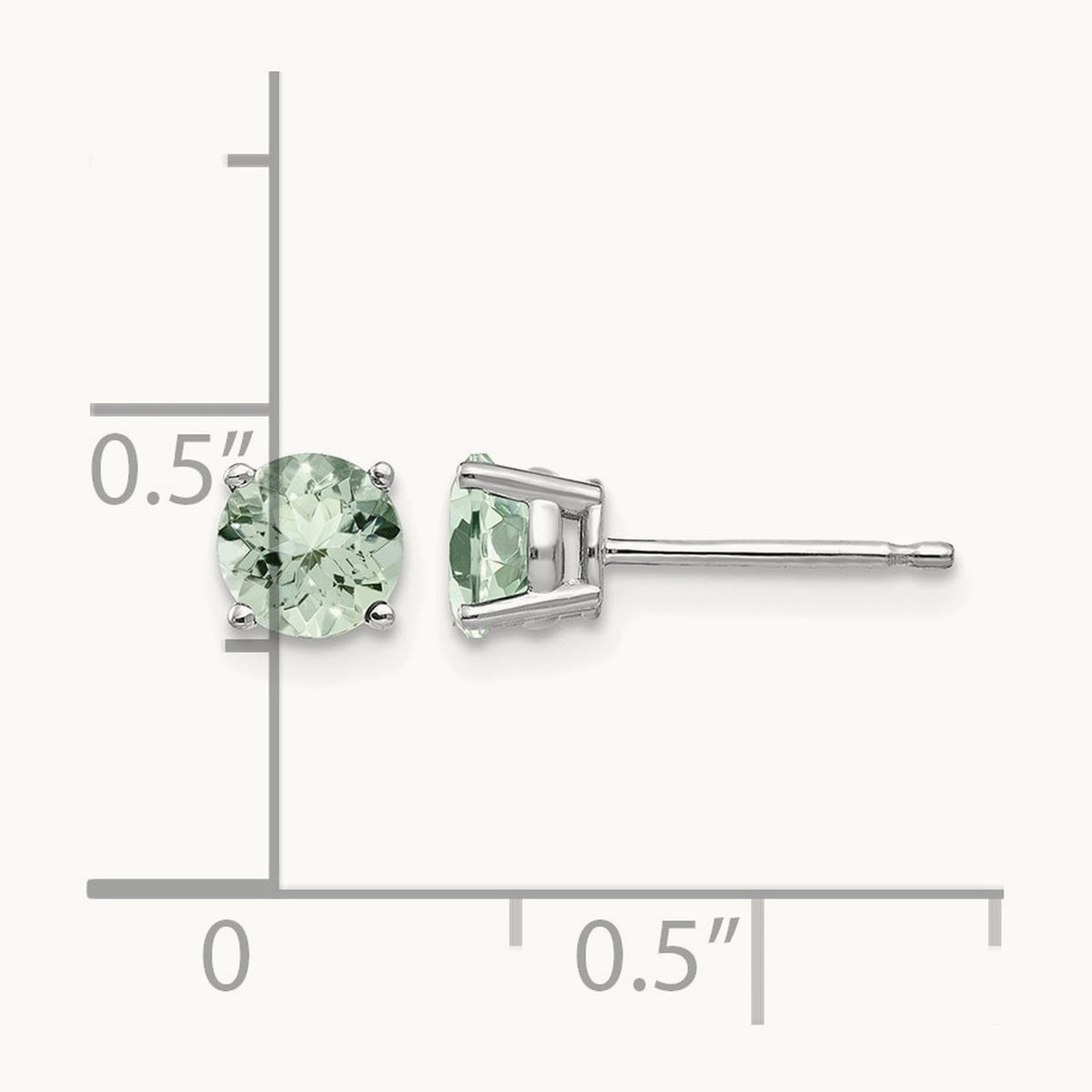 Round Green Quartz Earrings, 5mm, 14K White Gold
