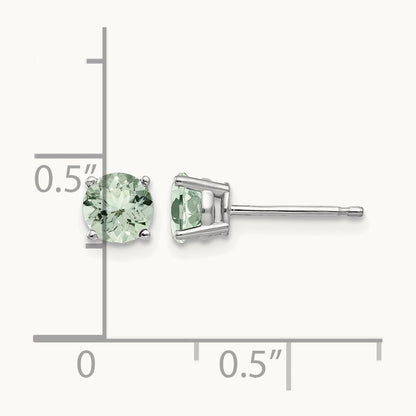 Round Green Quartz Earrings, 5mm, 14K White Gold