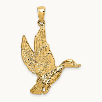 Flying Mallard Duck Charm, 14K