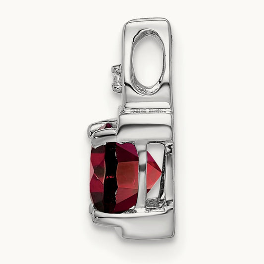 Garnet and Diamond Pendant — 14K White Gold