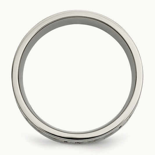 Polished w/Sterling Silver Inlay Celtic Knot Flat Band, 8mm, Titanium