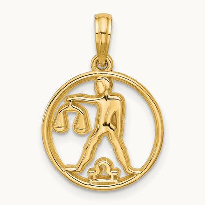 Polished Round Libra Pendant, 14K