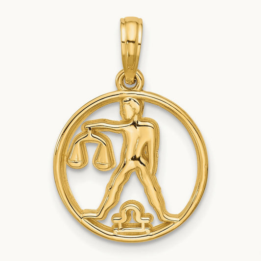Polished Round Libra Pendant, 14K