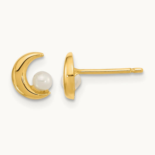 Polished Half Moon 2.5- Freshwater Cultured Pearl Post Earrings, 3mm, 14K