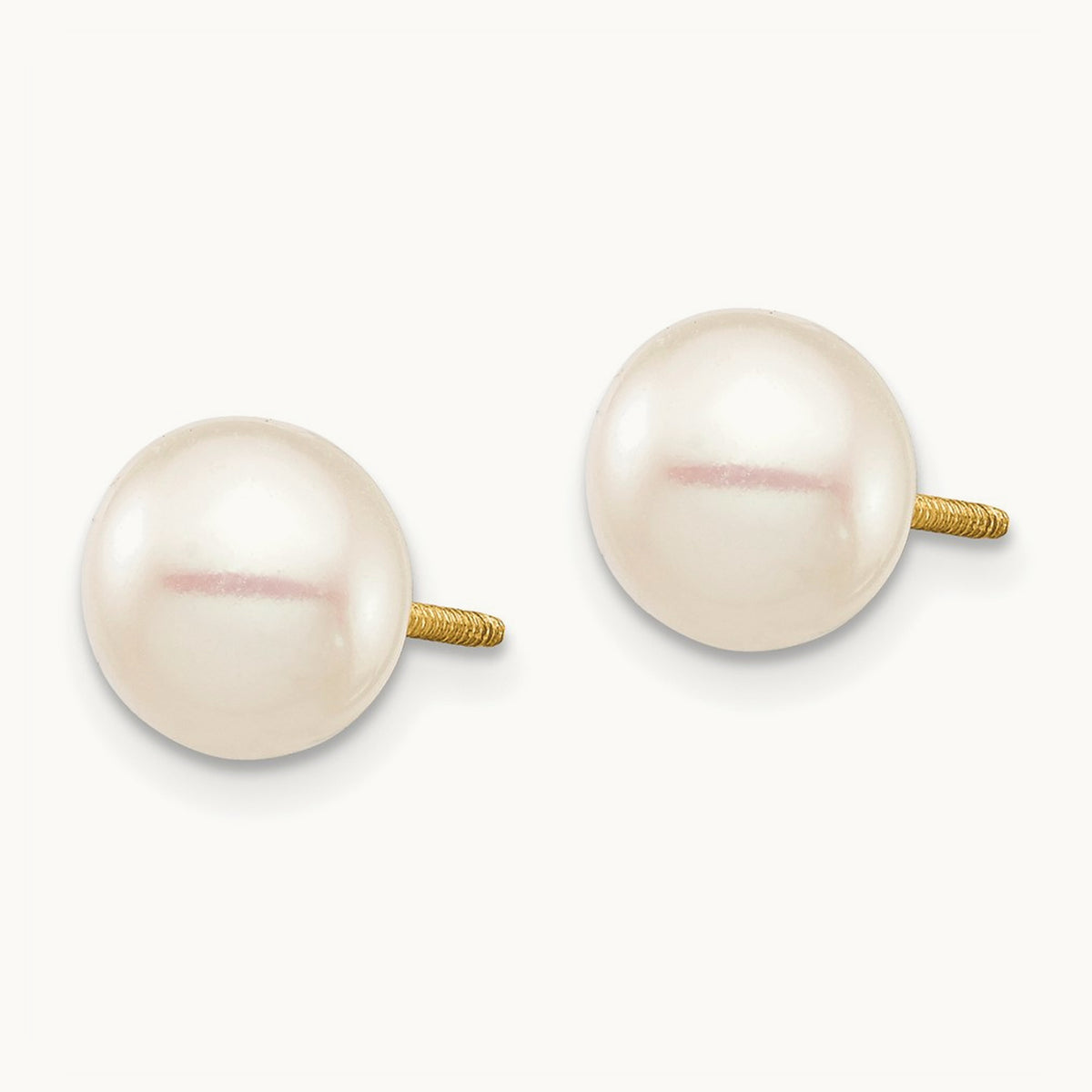 Madi K 7- White Round Freshwater Cultured Pearl Screwback Earrings, 8mm, 14K