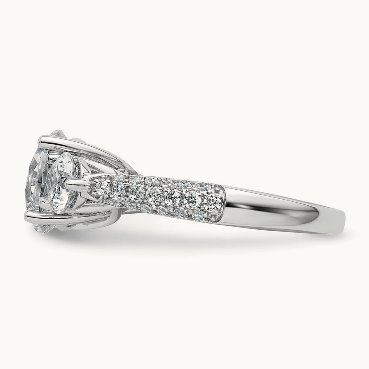 Round 3 Stone Engagement Ring, 0.50-3.75 ct tw Lab-Grown Diamond — 14K White Gold