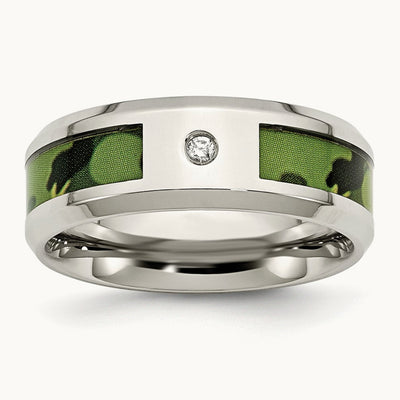 Polished Camouflage .03ct Diamond Band, 8mm, Stainless Steel