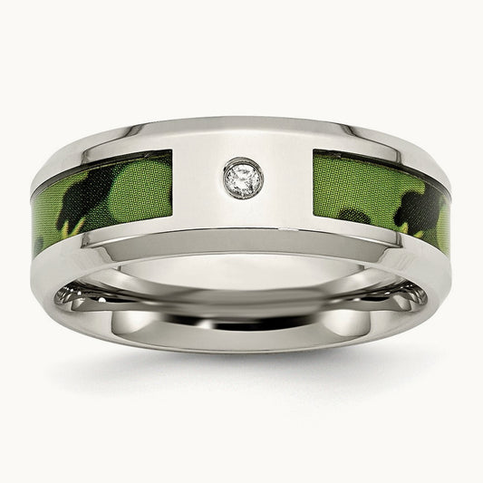 Polished Camouflage .03ct Diamond Band, 8mm, Stainless Steel