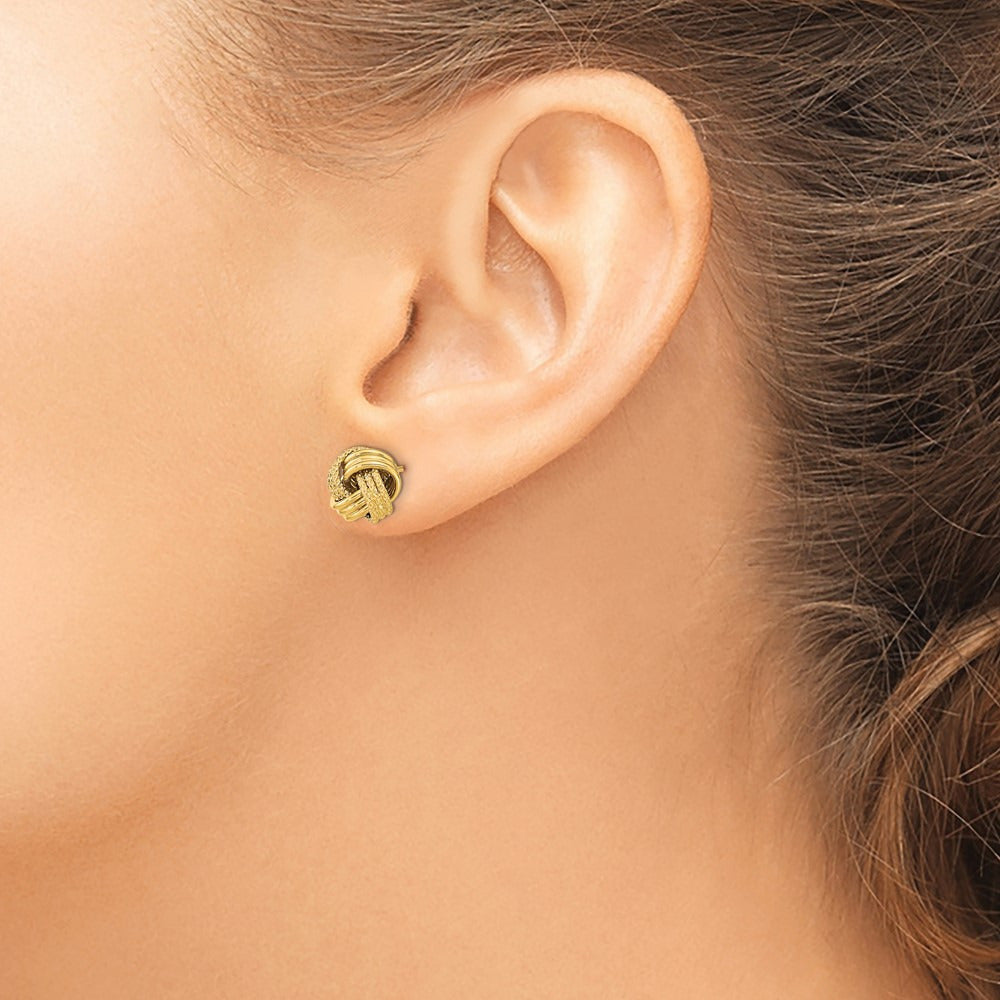 Polished Textured Love Knot Post Earrings — 14K Yellow Gold, 10mm
