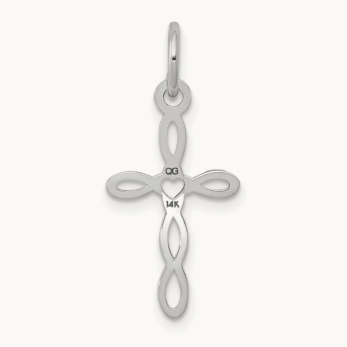 Loop with Center Heart Cross Pendant — 14K White Gold