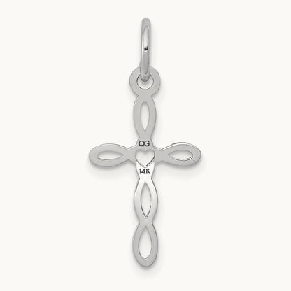 Loop with Center Heart Cross Pendant — 14K White Gold