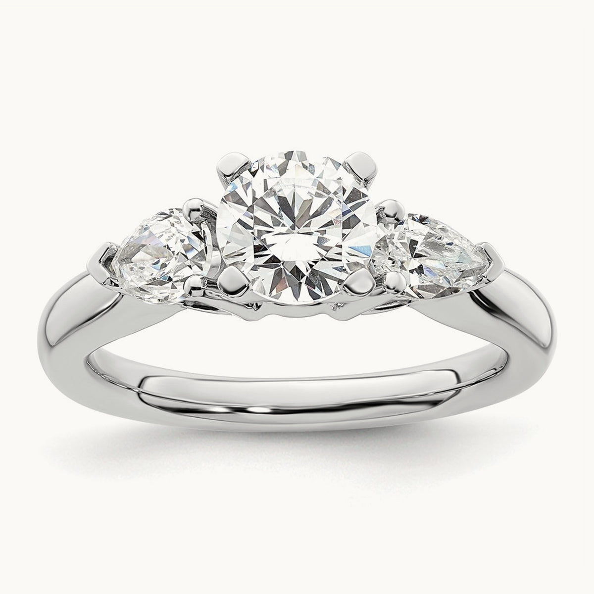 3-Stone Diamond Peg Set Semi-mount Engagement Ring, 14K White Gold