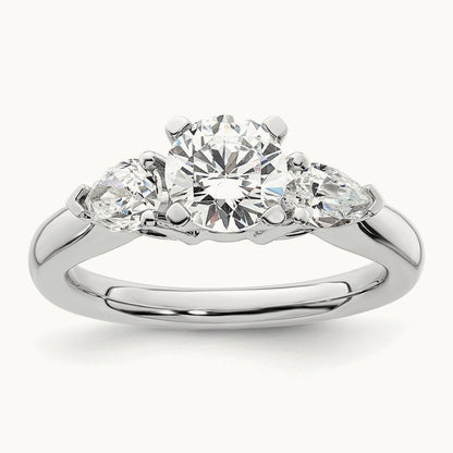 3-Stone Diamond Peg Set Semi-mount Engagement Ring, 14K White Gold