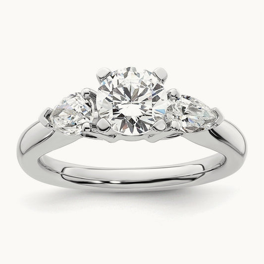 3-Stone Diamond Peg Set Semi-mount Engagement Ring, 14K White Gold