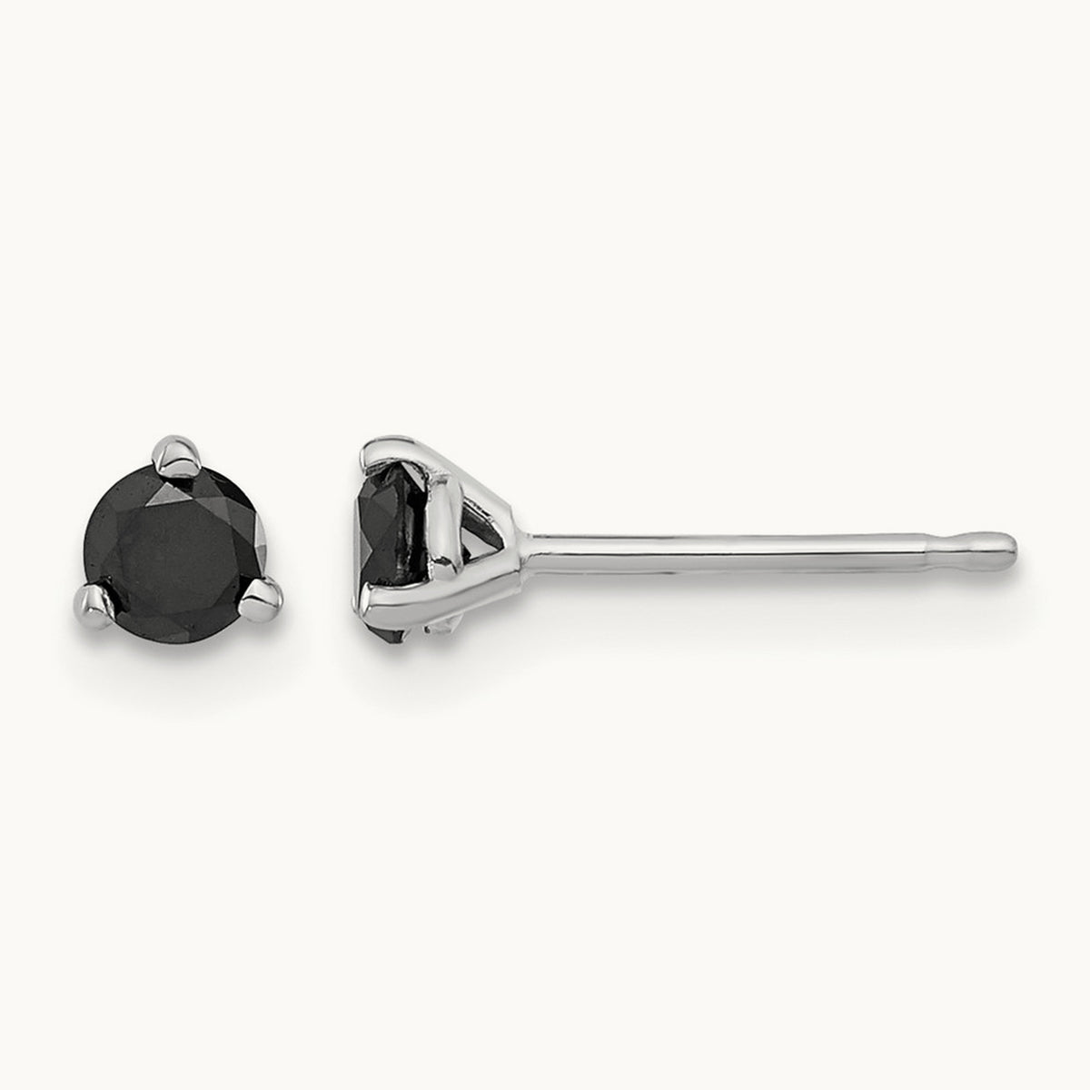 Black Diamond Stud Earrings — 14K White Gold, 4mm, 0.36 ct