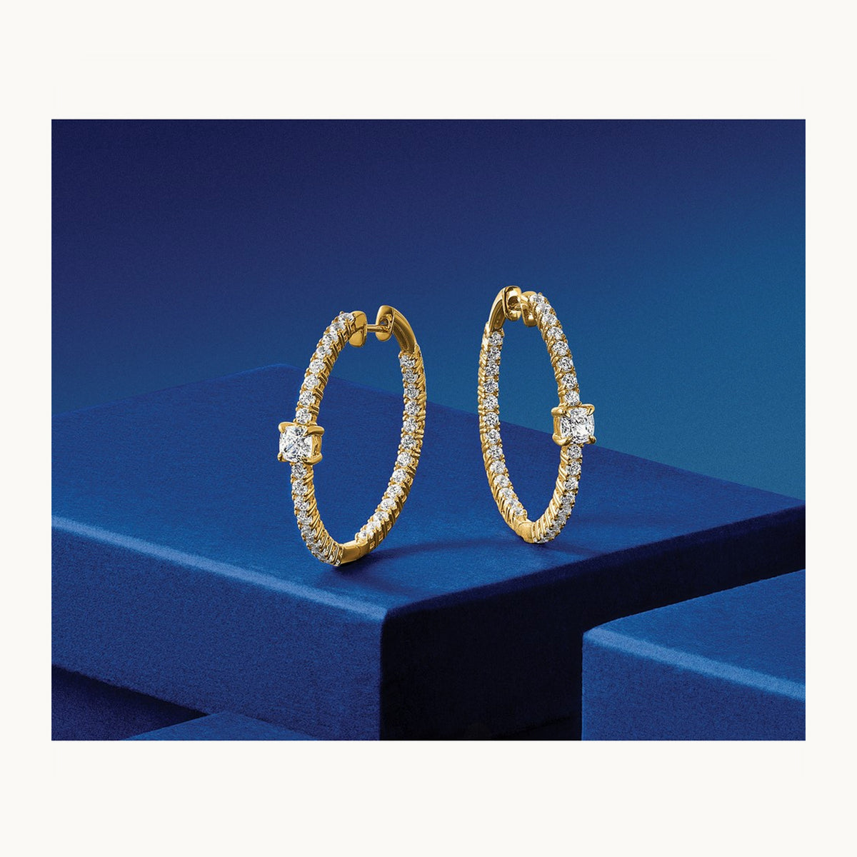 Hinged in/Out Hoop Earrings, 3.00 ct tw Lab-Grown Diamond — 14K Yellow Gold