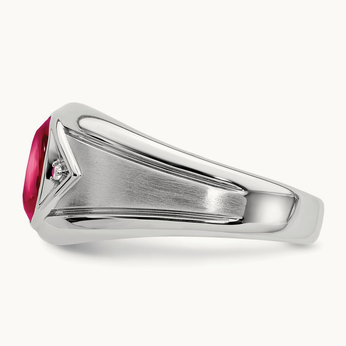 Created Ruby and Lab-Grown Diamond Men's Ring — 14K White Gold, 10